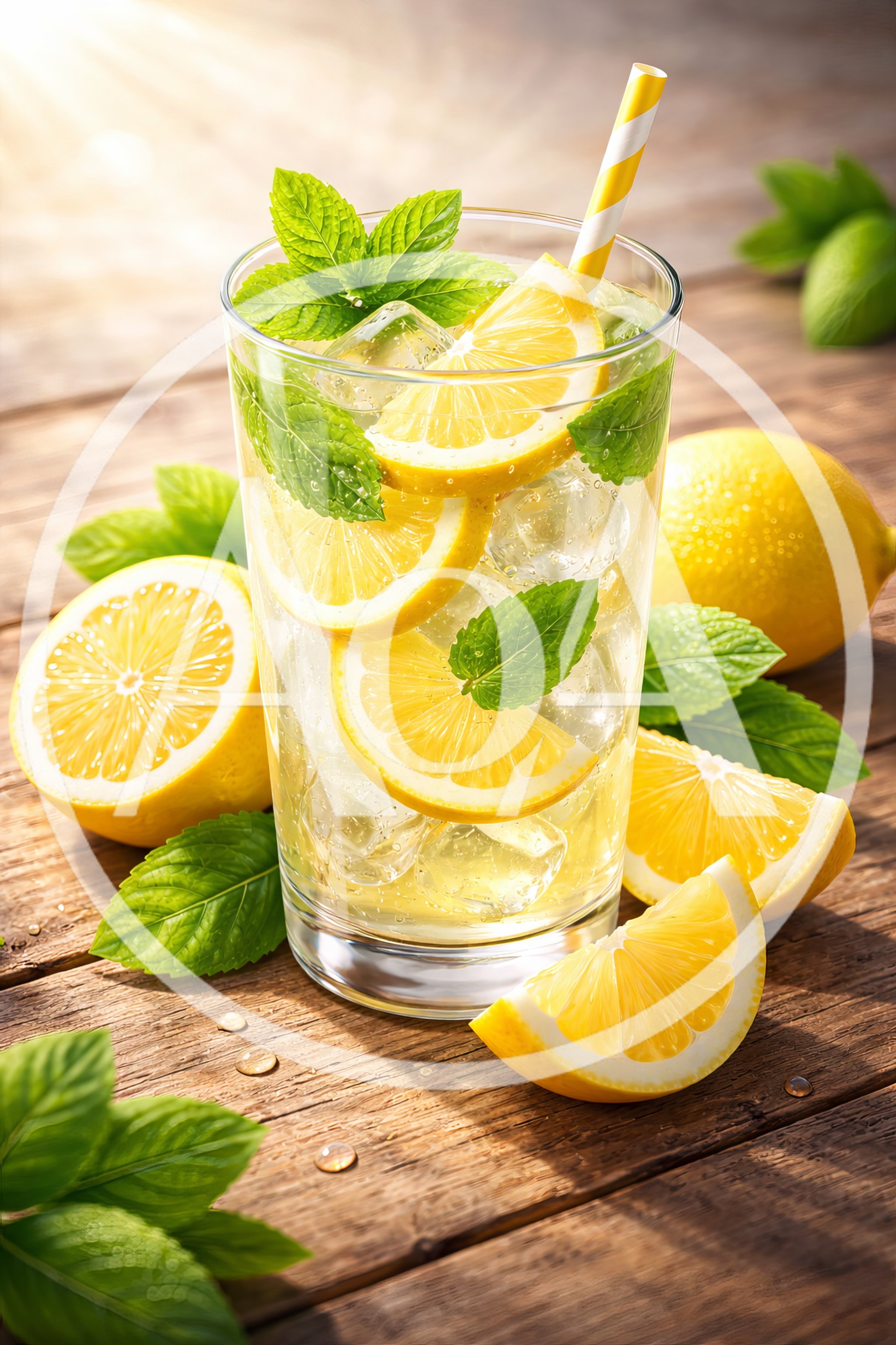 Refreshing Lemonade With Mint And Ice In Glass