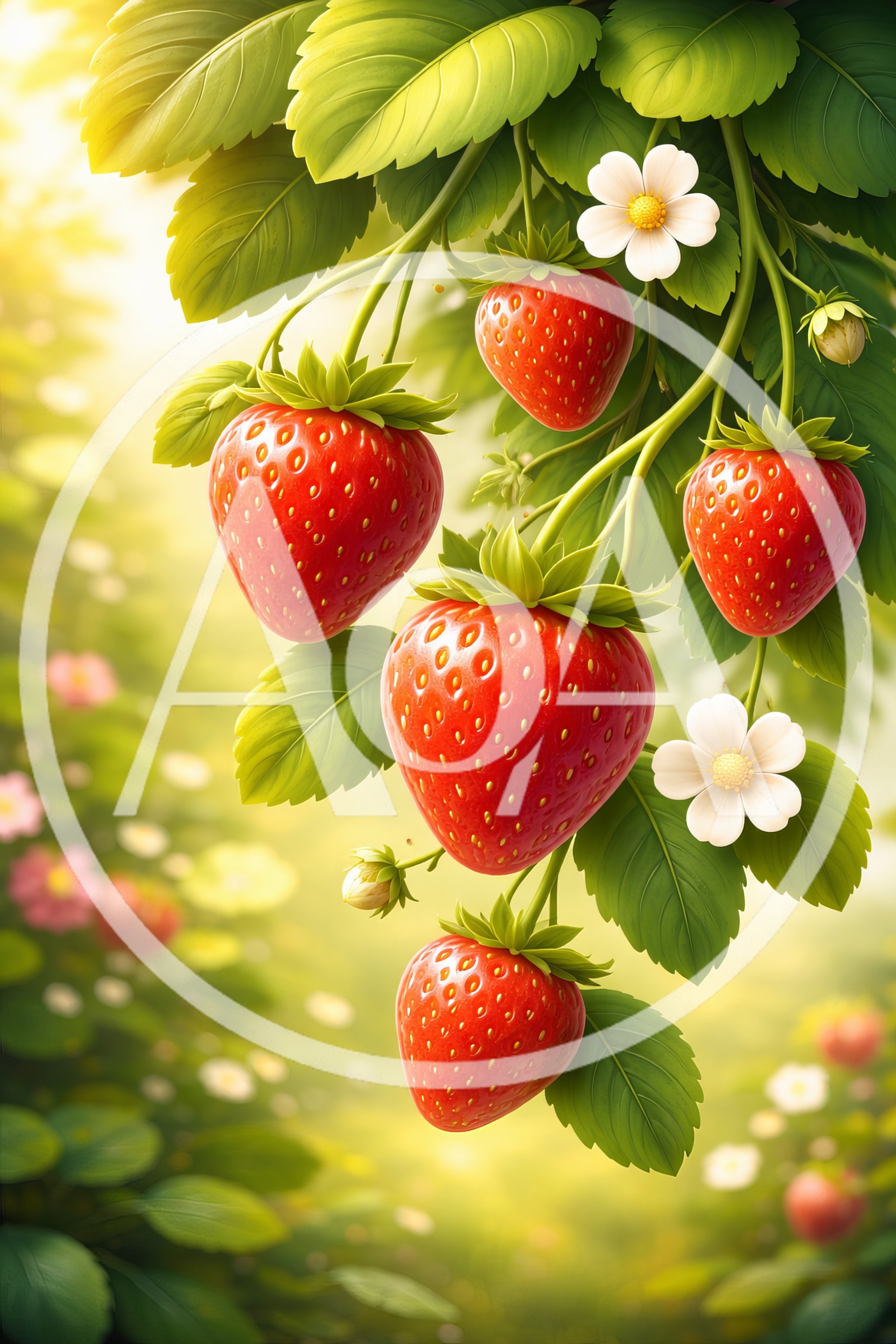 Fresh Ripe Strawberries Growing On A Lush Green Plant