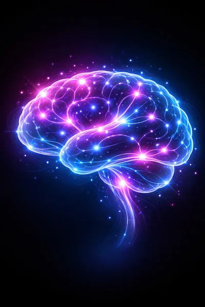 Glowing Digital Human Brain Neural Network Visualization