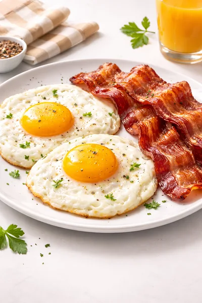 Fried Eggs and Crispy Bacon Breakfast Plate