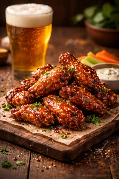 Glazed Chicken Wings With Beer And Vegetables