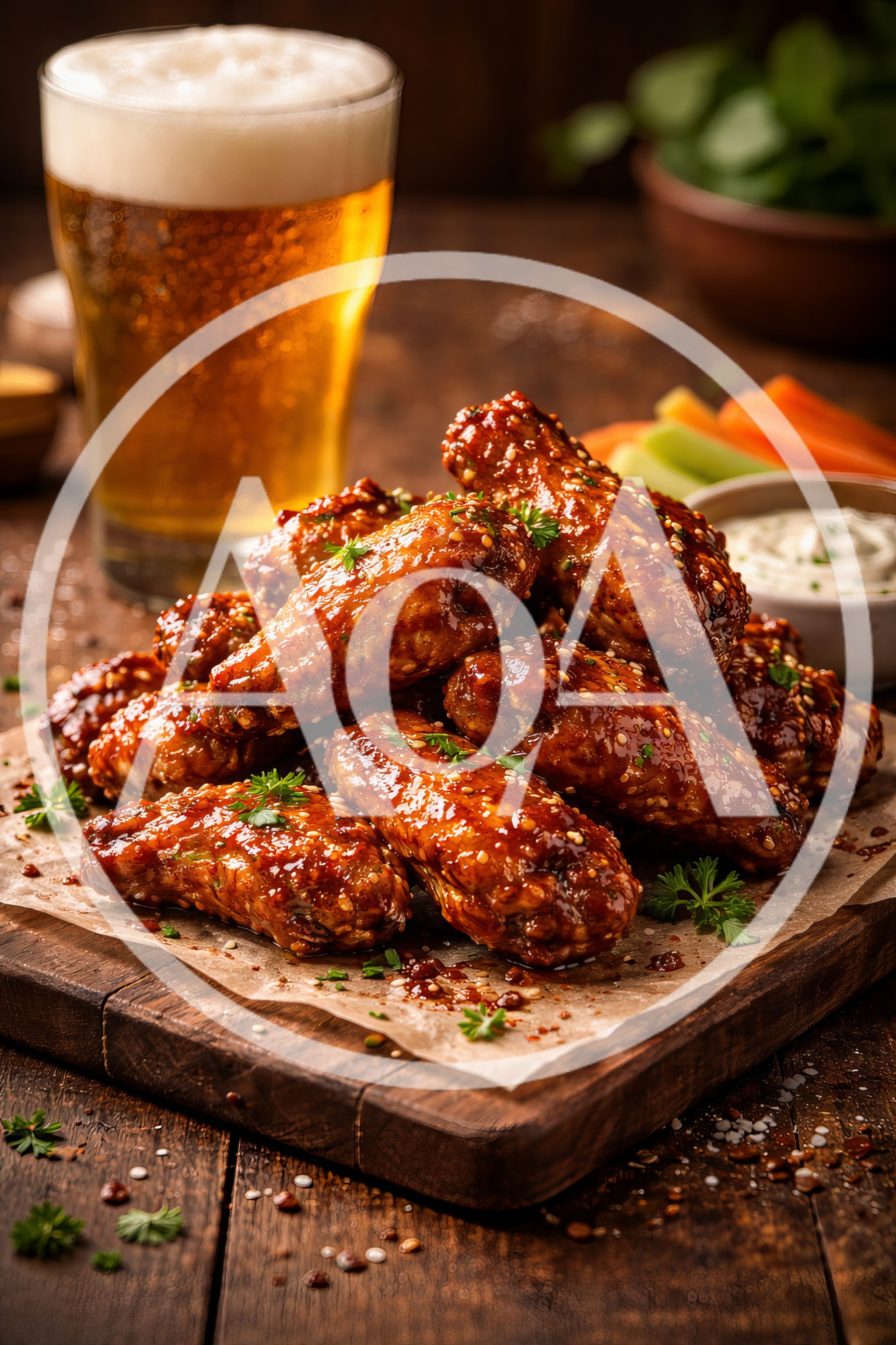Glazed Chicken Wings With Beer And Vegetables