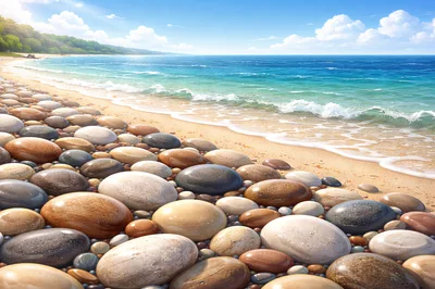 Smooth Pebbles On A Sunny Tropical Beach