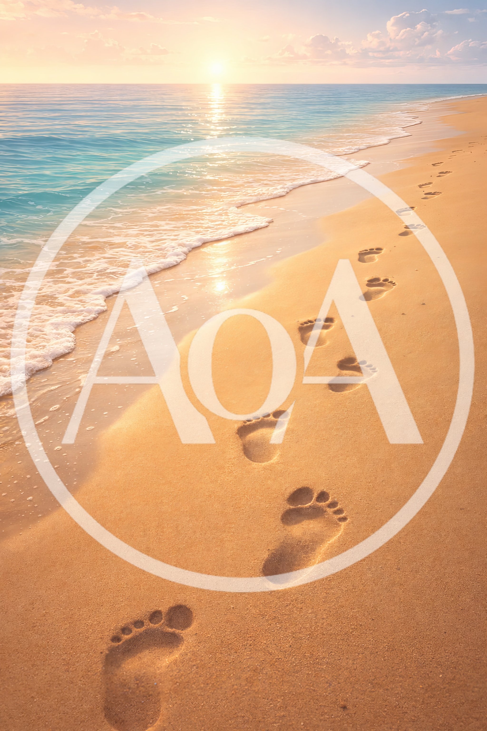 Barefoot Footprints Along A Tropical Beach At Sunset
