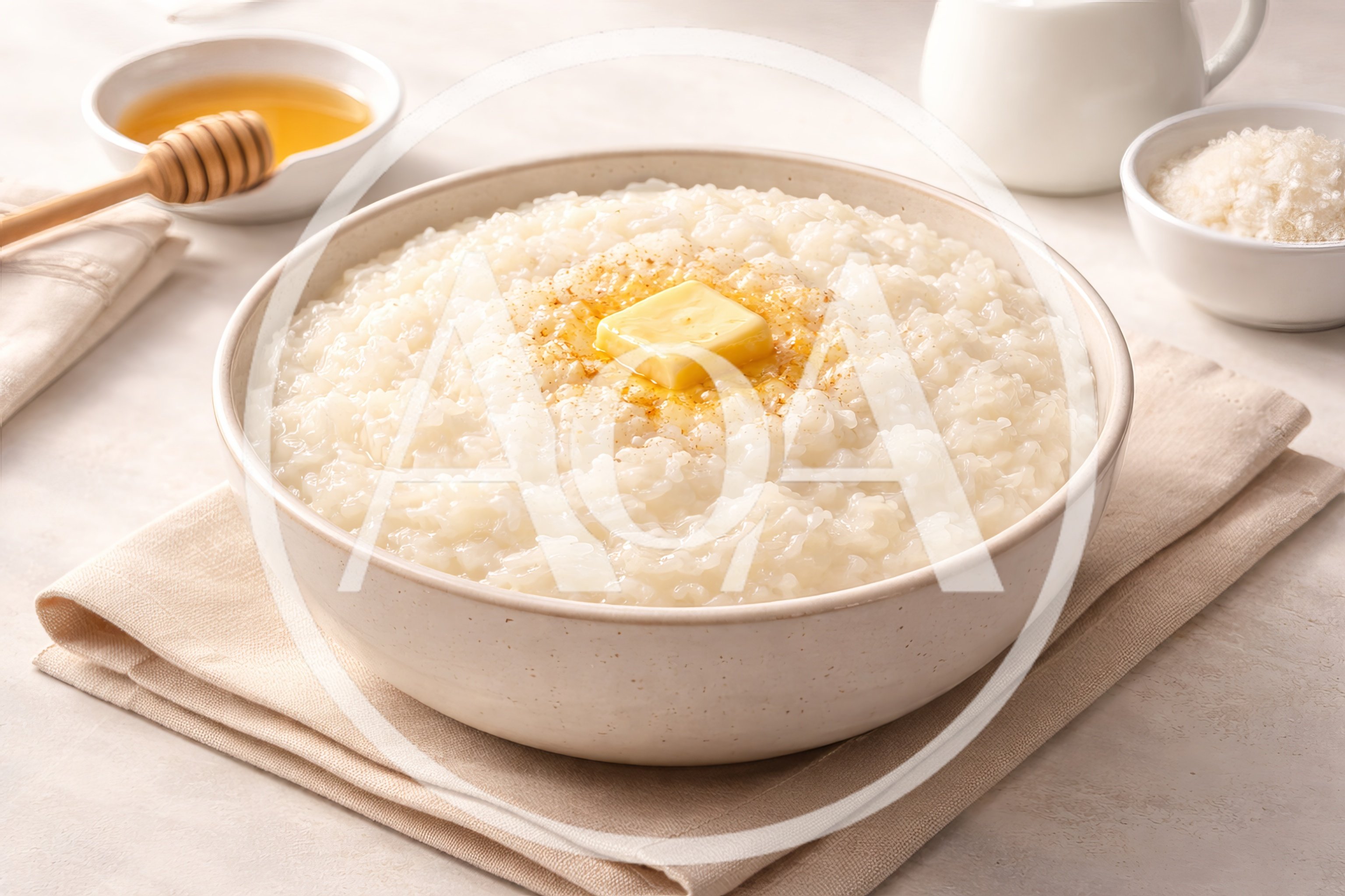 Bowl Of Creamy Rice Porridge With Butter
