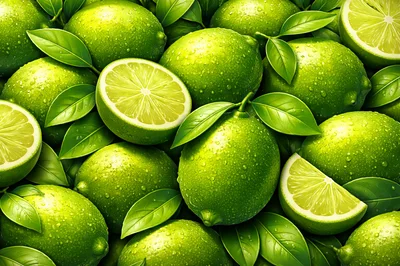 Fresh Green Limes With Water Droplets