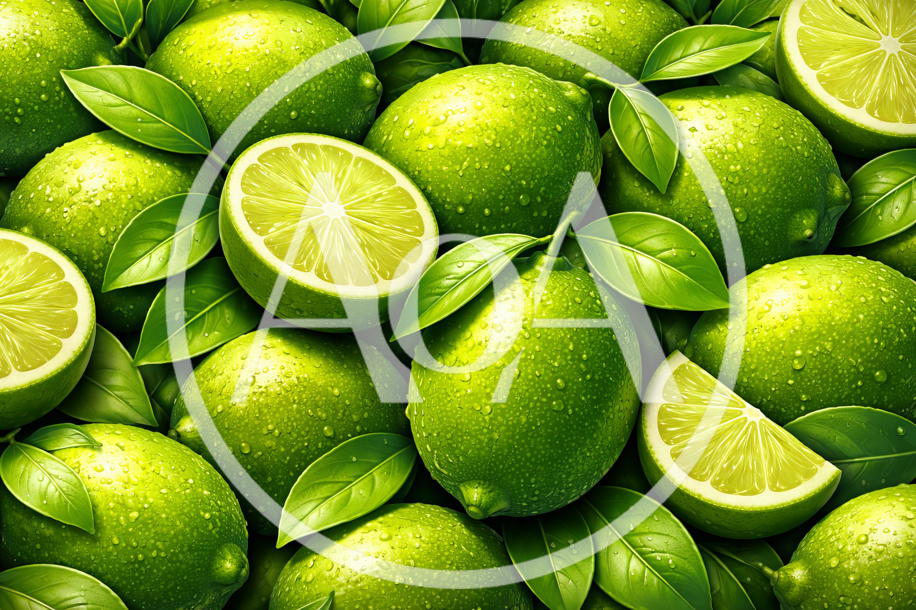 Fresh Green Limes With Water Droplets