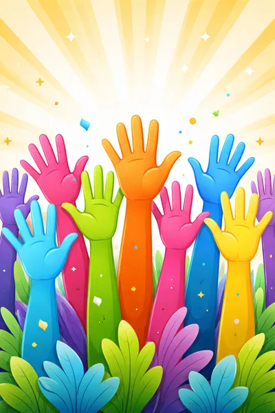 Colorful Raised Hands Celebrating Diversity