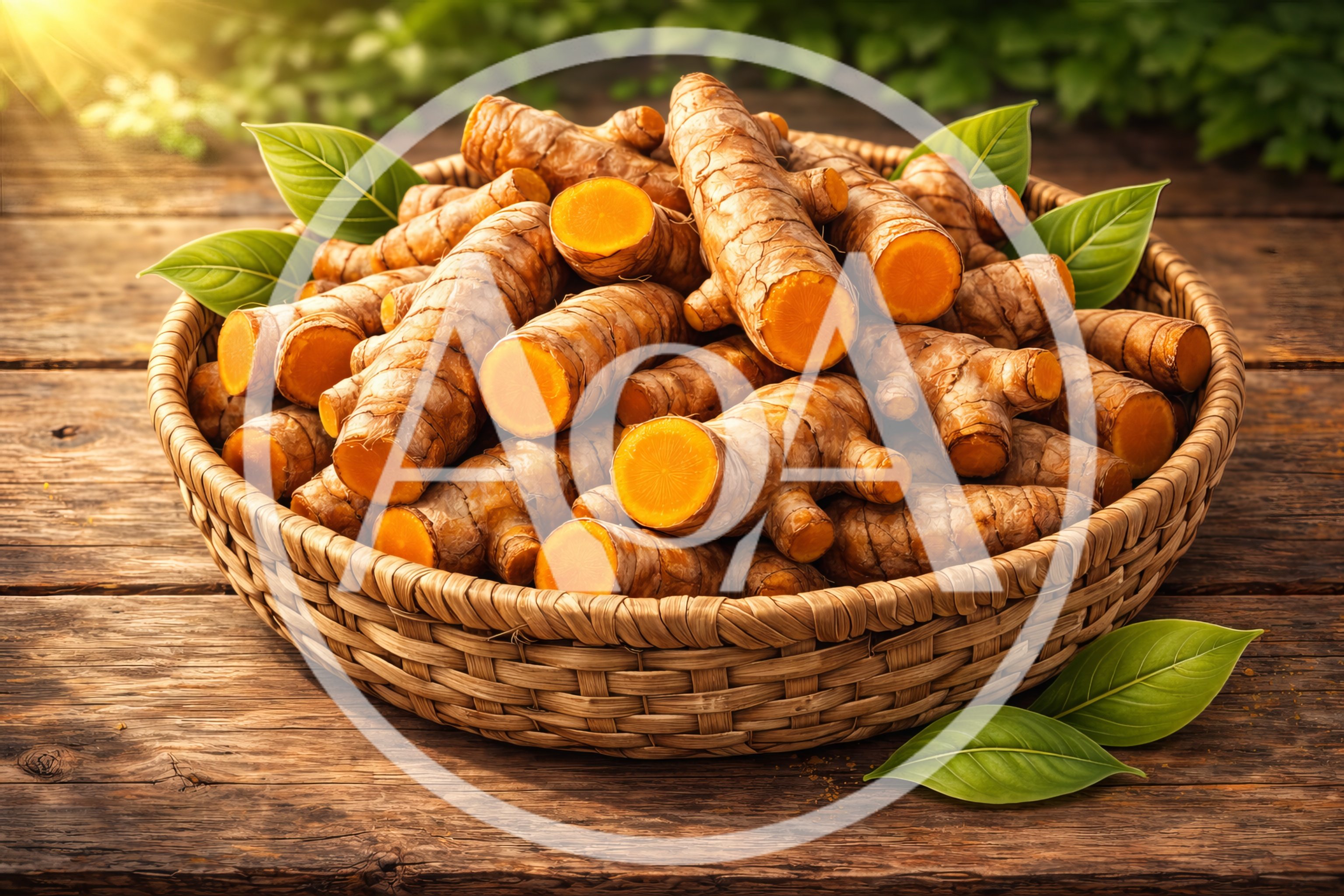 Fresh Turmeric Roots In A Woven Basket