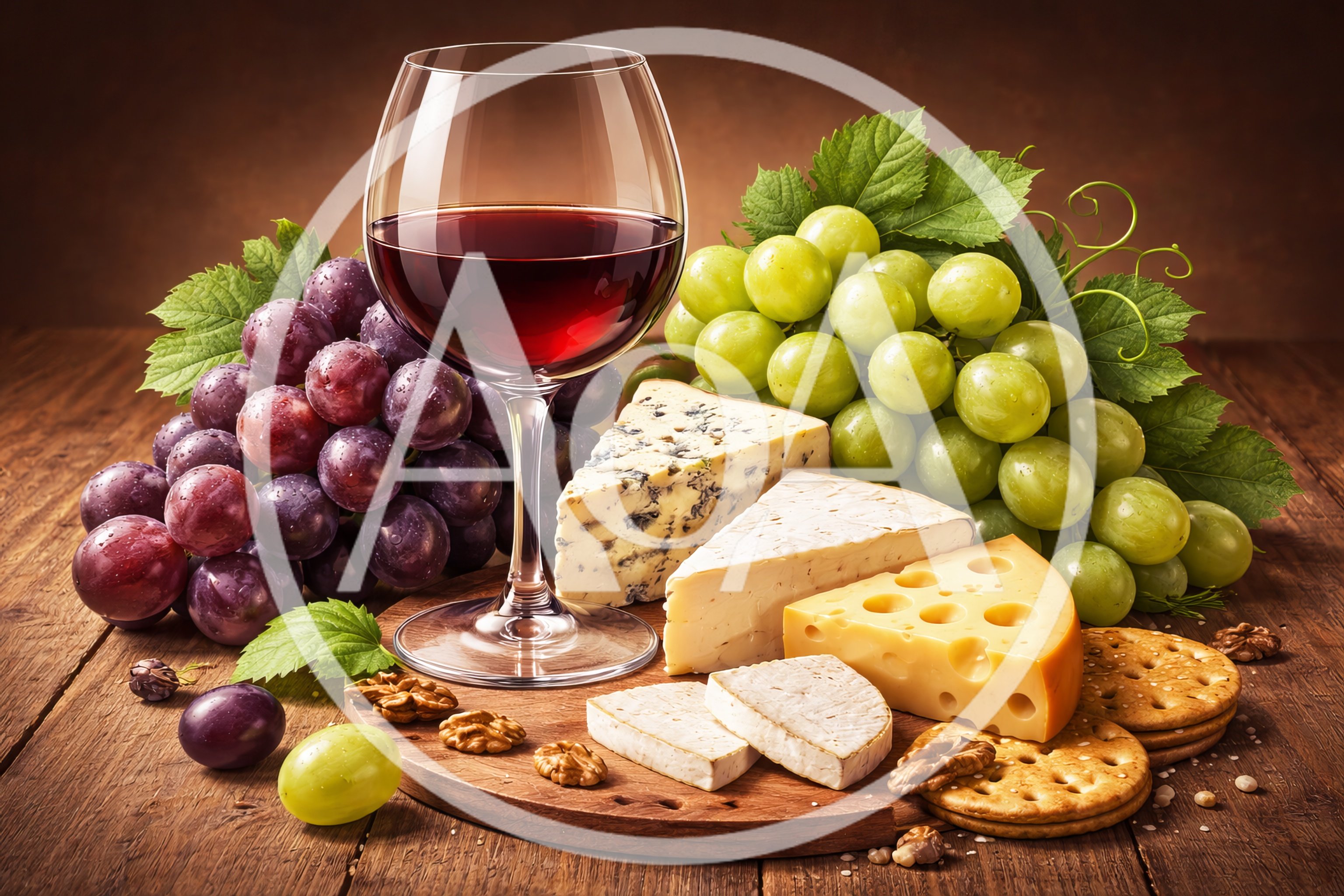 Wine Glass With Assorted Cheeses And Grapes