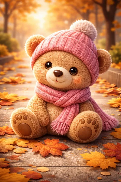 Cute Teddy Bear Wearing Pink Winter Accessories
