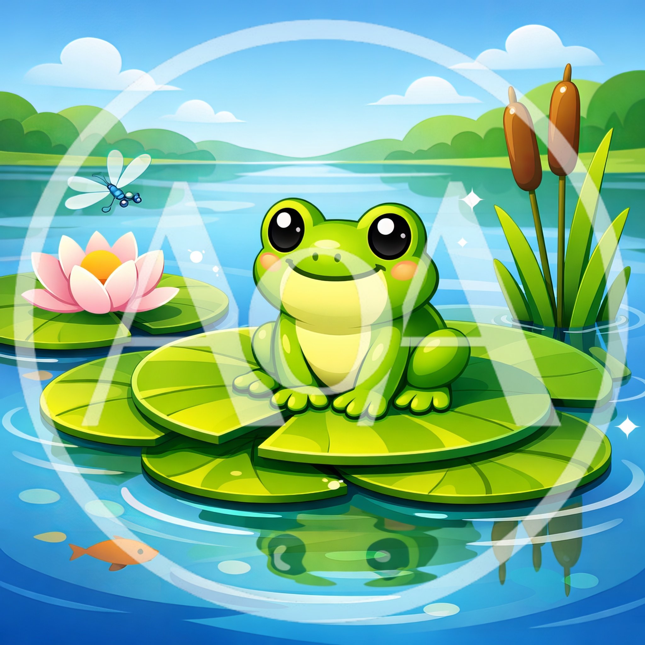 Cute Cartoon Frog Sitting On A Lily Pad