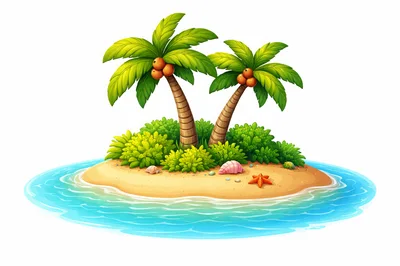 Tropical Island With Palm Trees And Sandy Beach