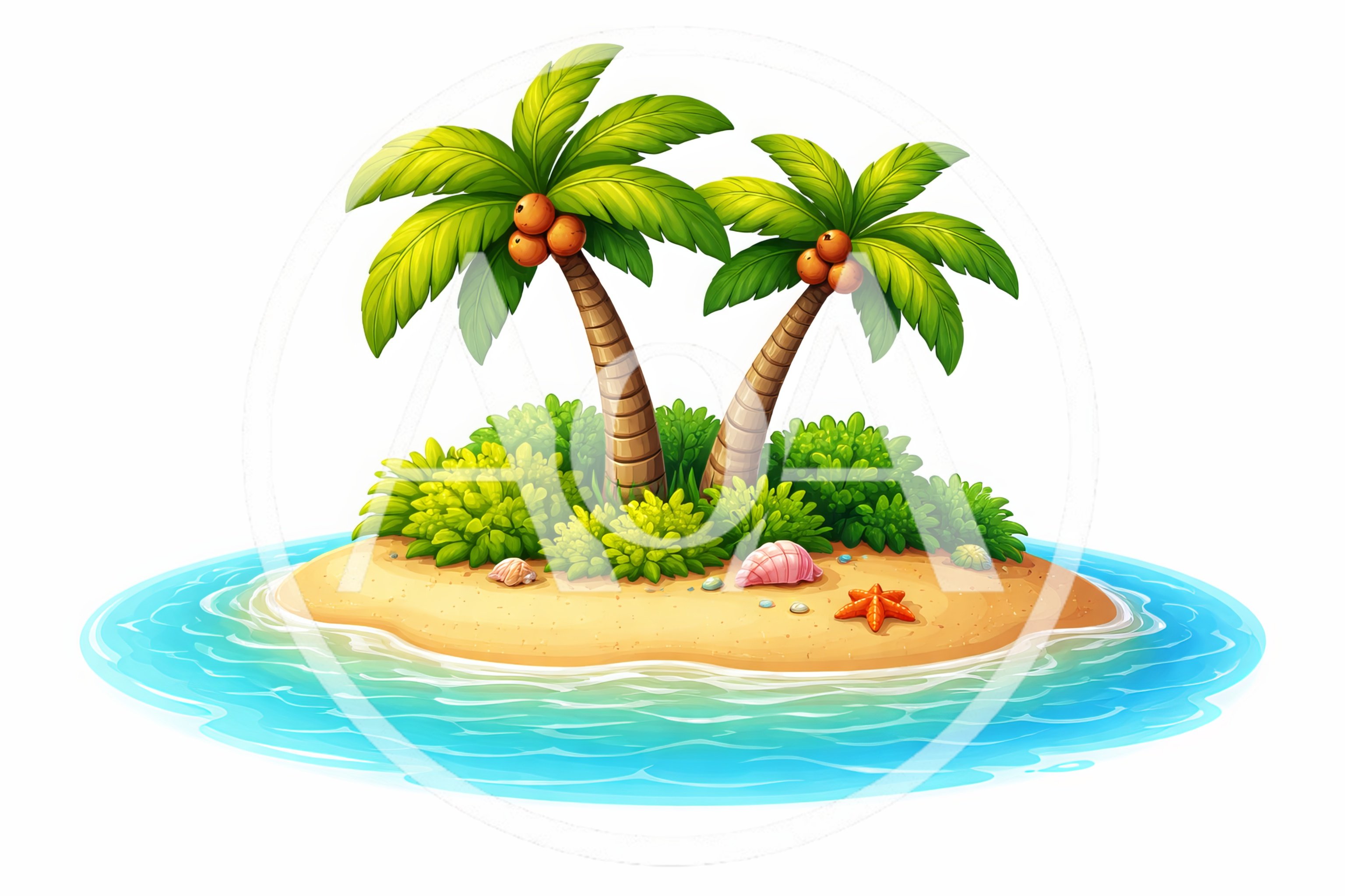 Tropical Island With Palm Trees And Sandy Beach