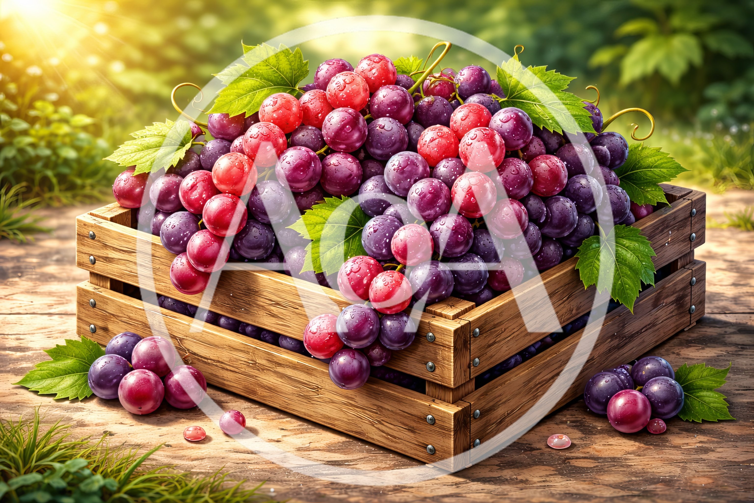 Fresh Red Grapes In A Wooden Crate