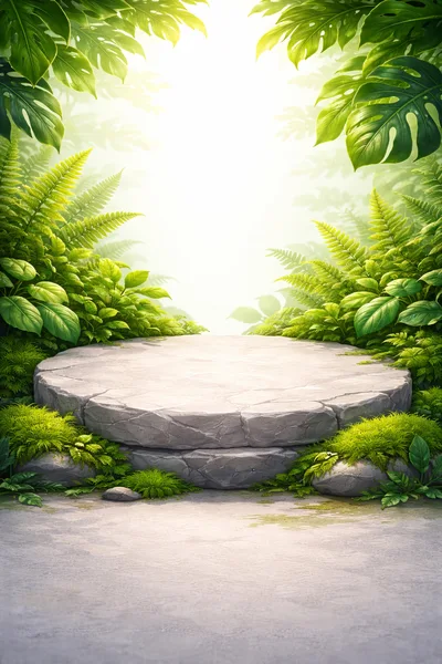 Stone Pedestal Display In Lush Tropical Jungle