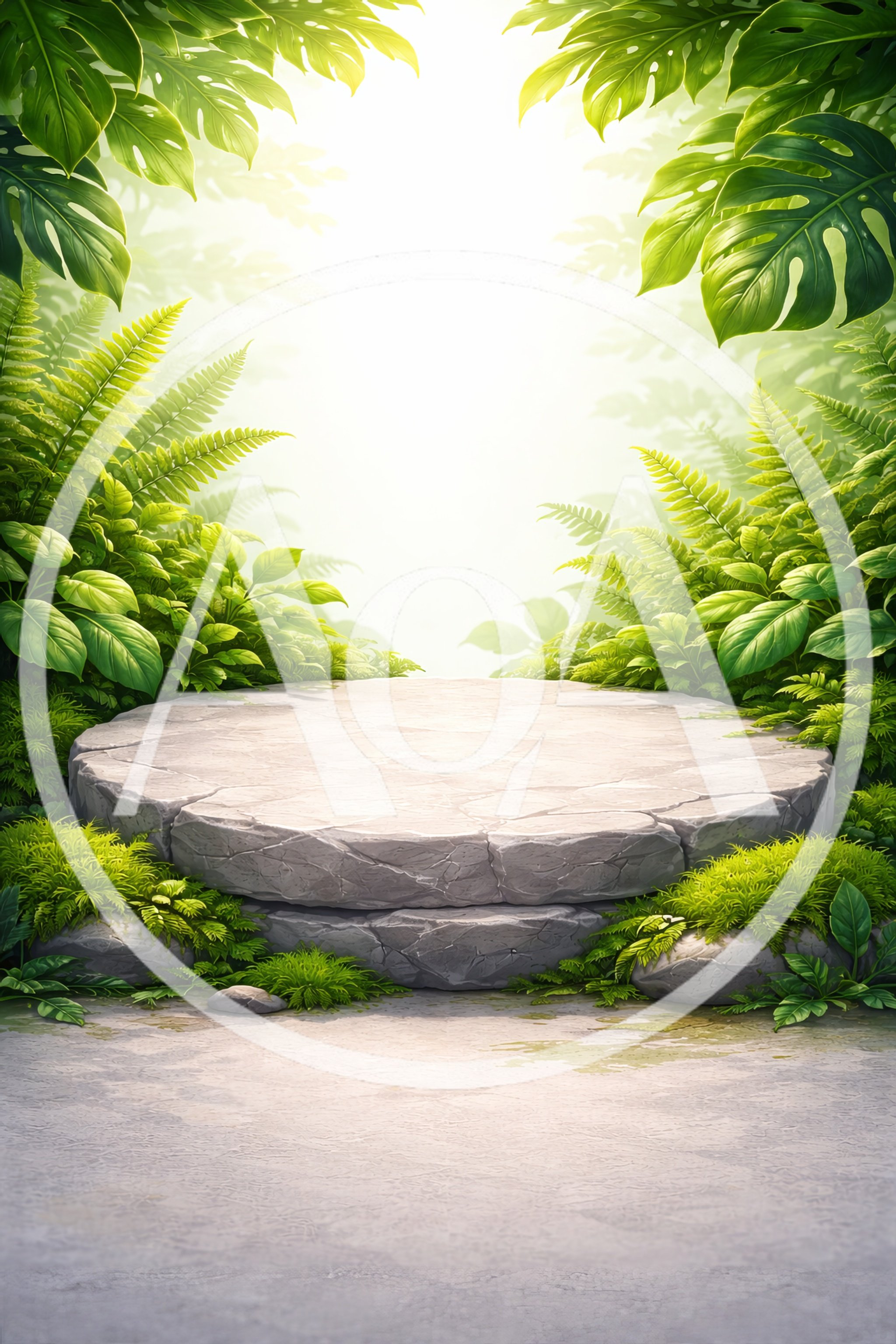 Stone Pedestal Display In Lush Tropical Jungle
