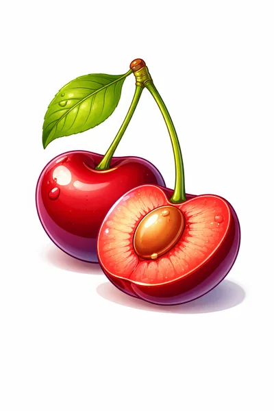 Fresh Red Cherries With Leaf And Pit