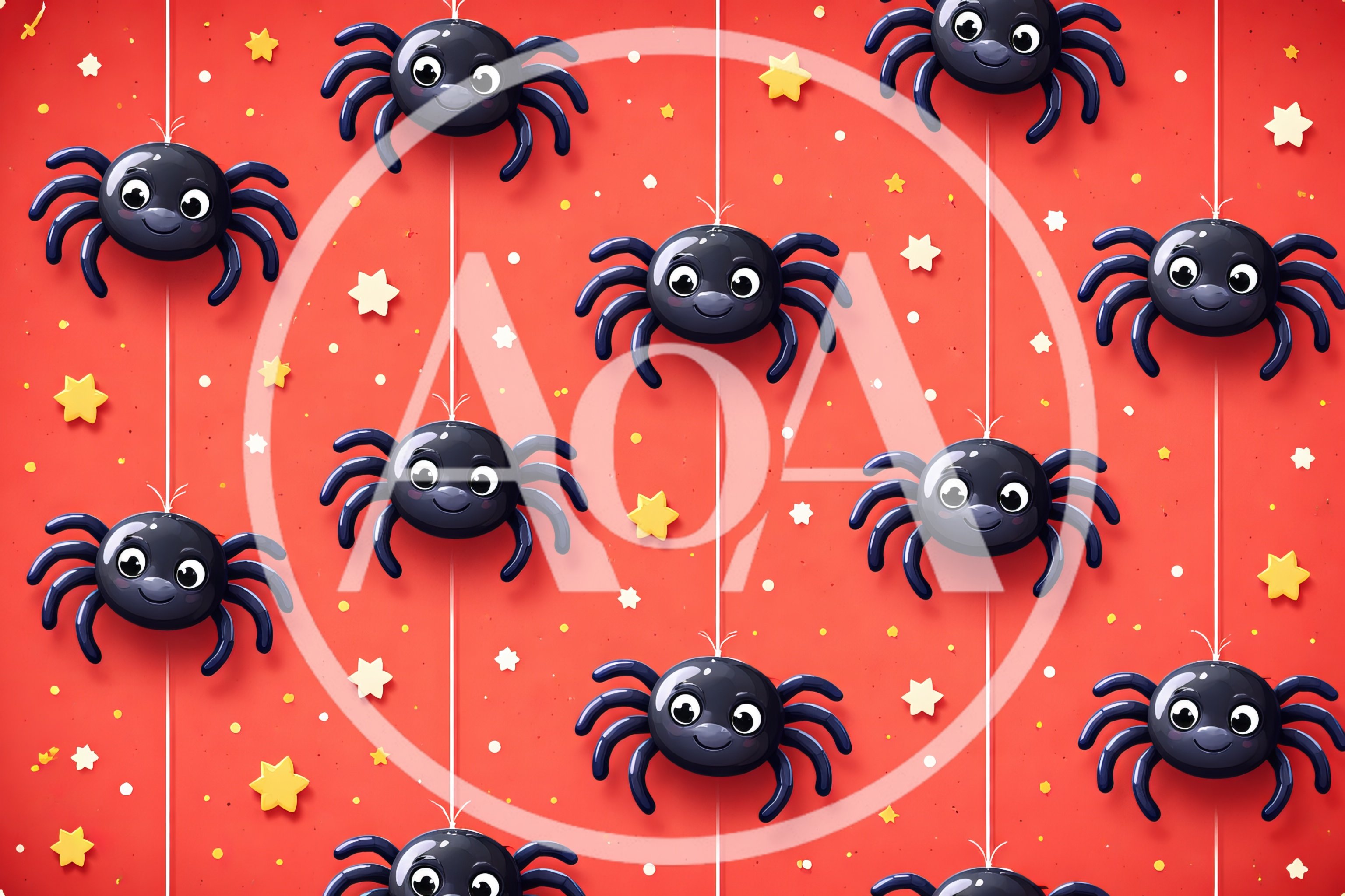 Cute Cartoon Spider Pattern on Red Background
