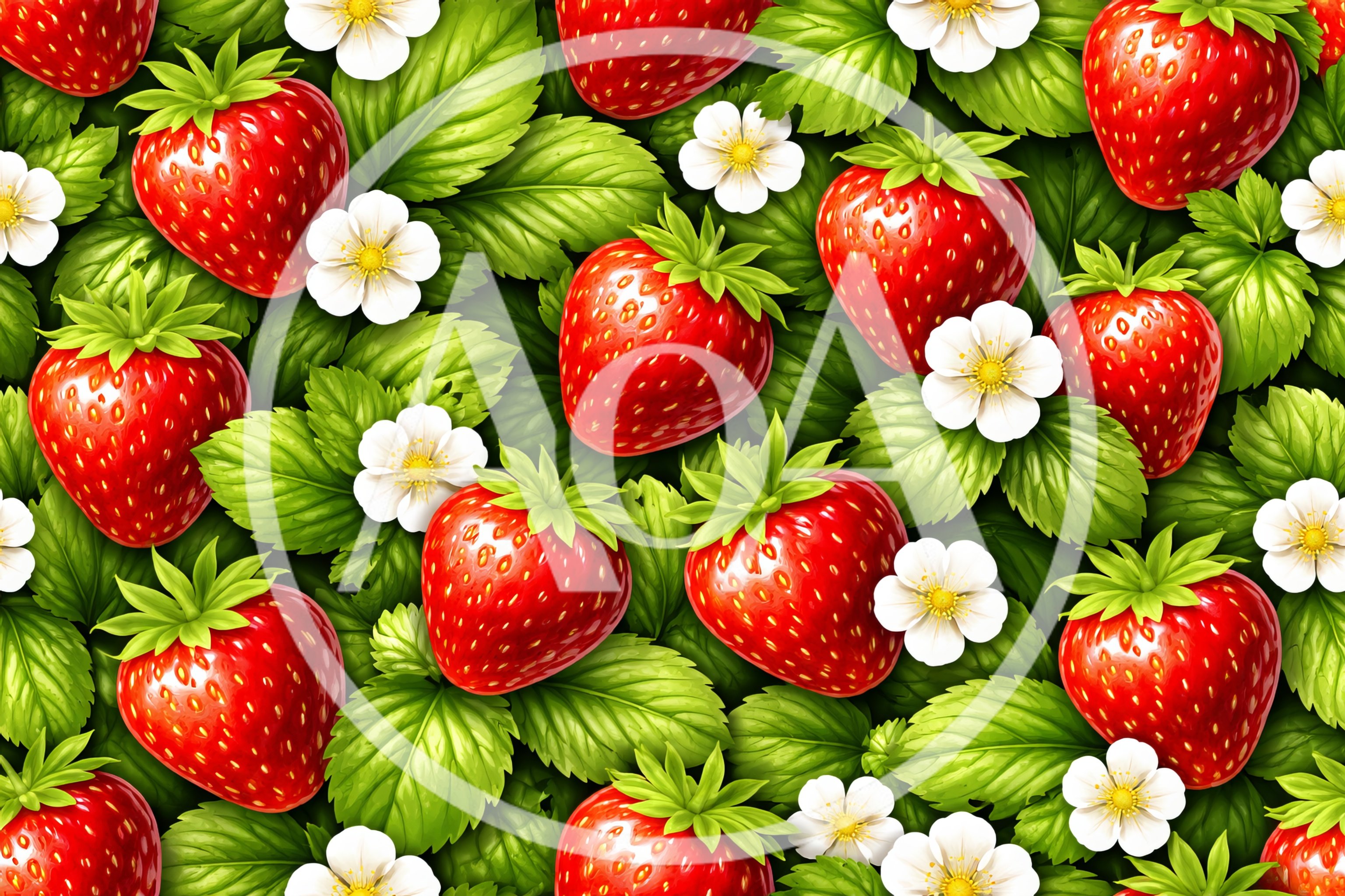 Seamless Pattern Of Fresh Red Strawberries And White Flowers