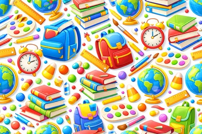 Seamless Pattern Of School Supplies And Education Icons