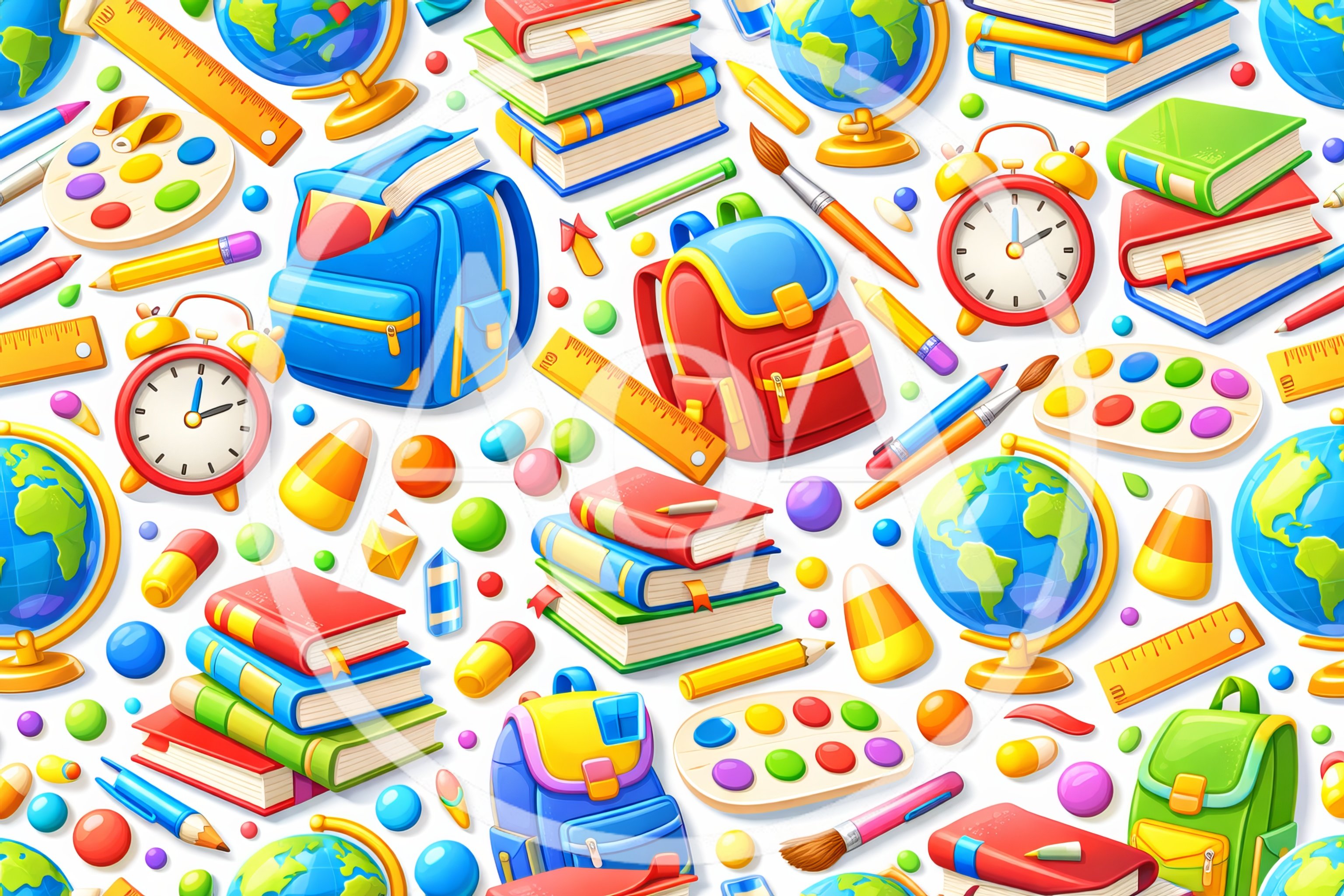 Seamless Pattern Of School Supplies And Education Icons