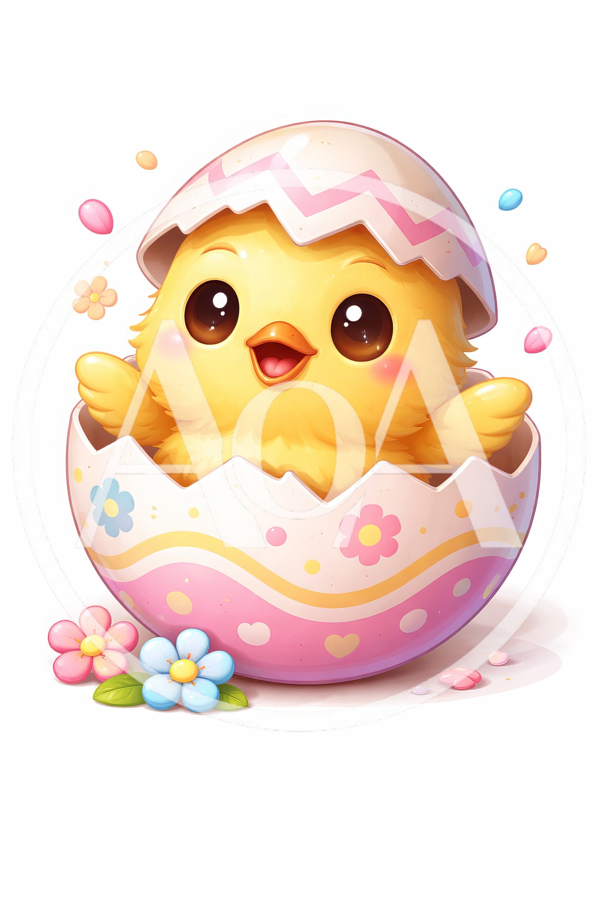 Cute Baby Chick Hatching From Decorated Easter Egg