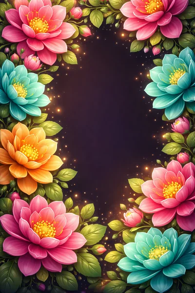 Floral Frame With Vibrant Colorful Flowers