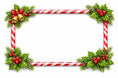 Christmas Candy Cane Frame With Holly And Bells
