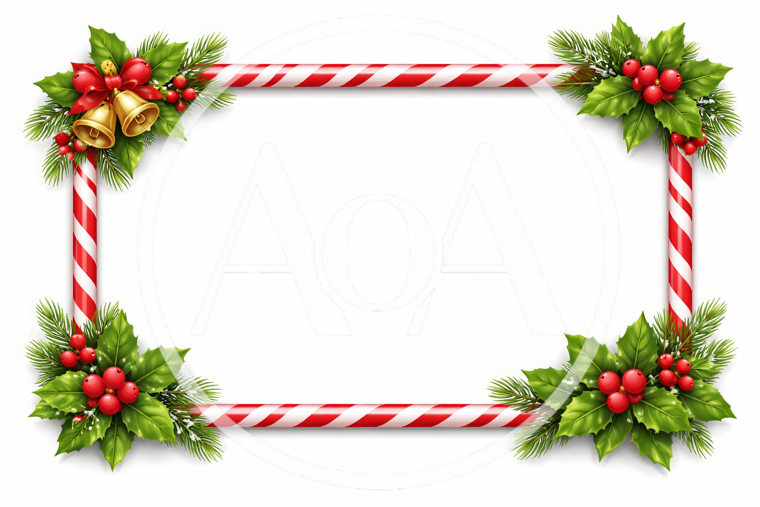 Christmas Candy Cane Frame With Holly And Bells