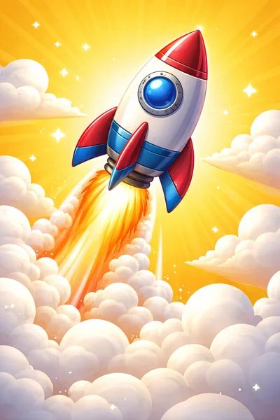 Cartoon Rocket Ship Launching Into The Sky