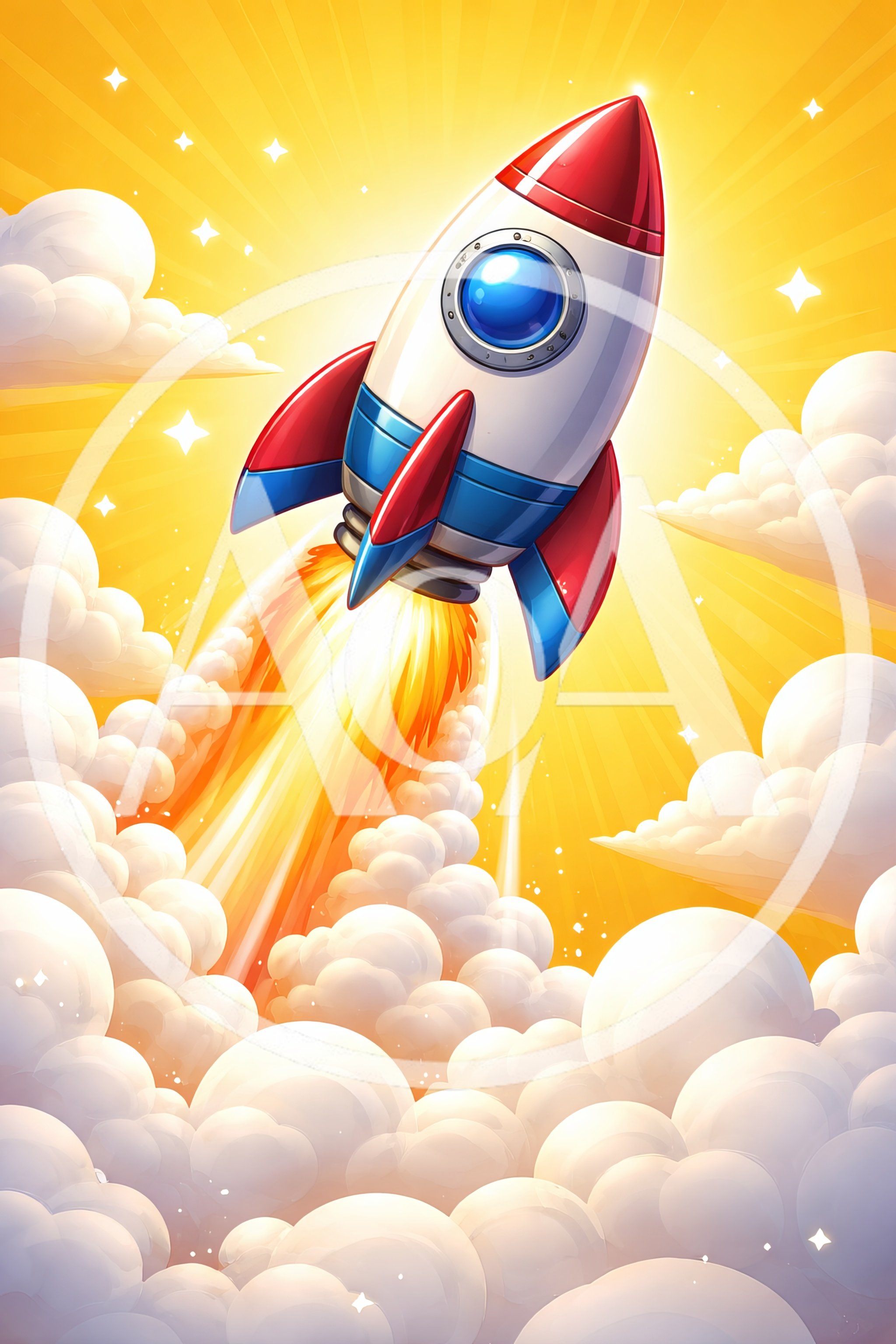 Cartoon Rocket Ship Launching Into The Sky