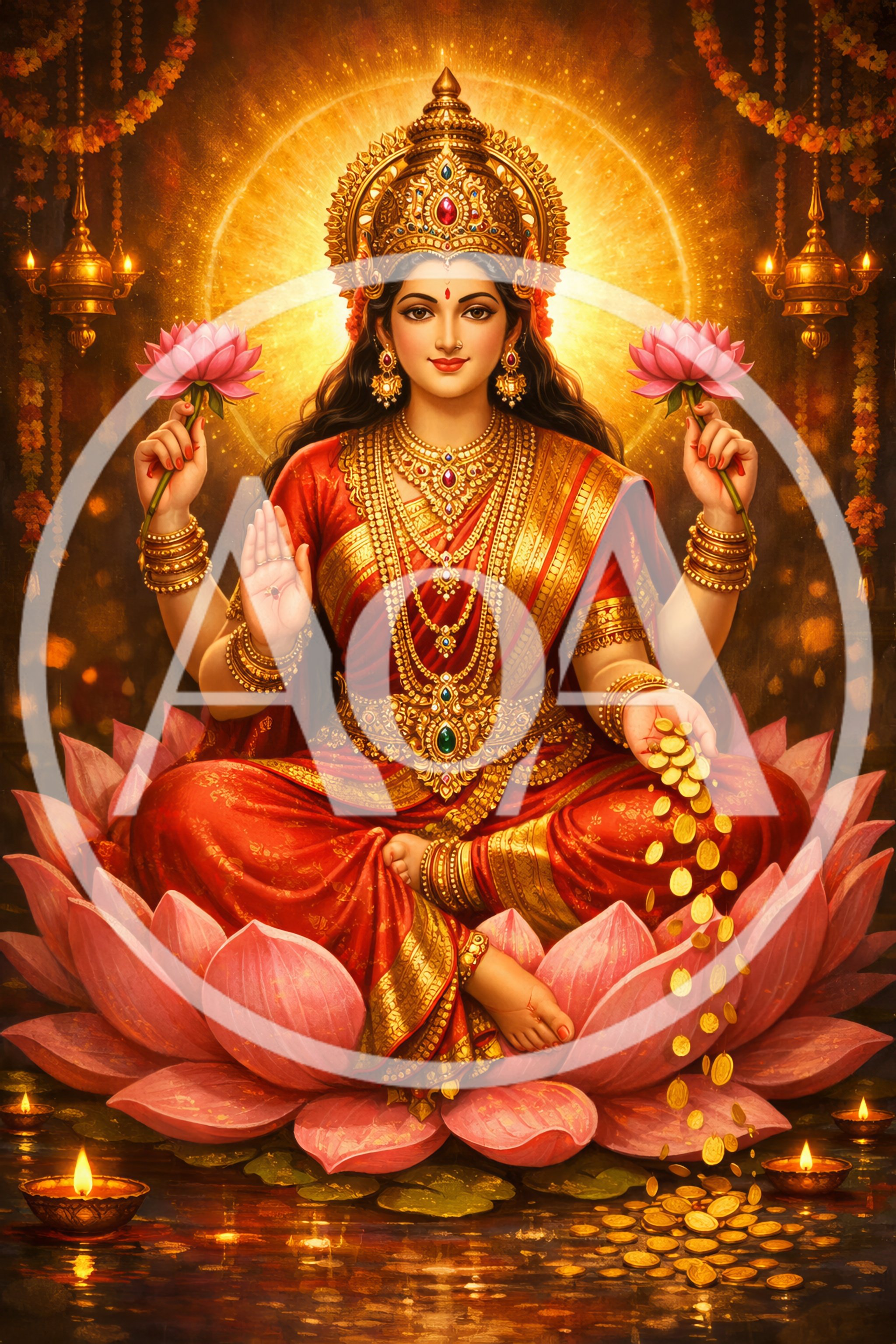 Goddess Lakshmi Sitting On A Lotus Flower