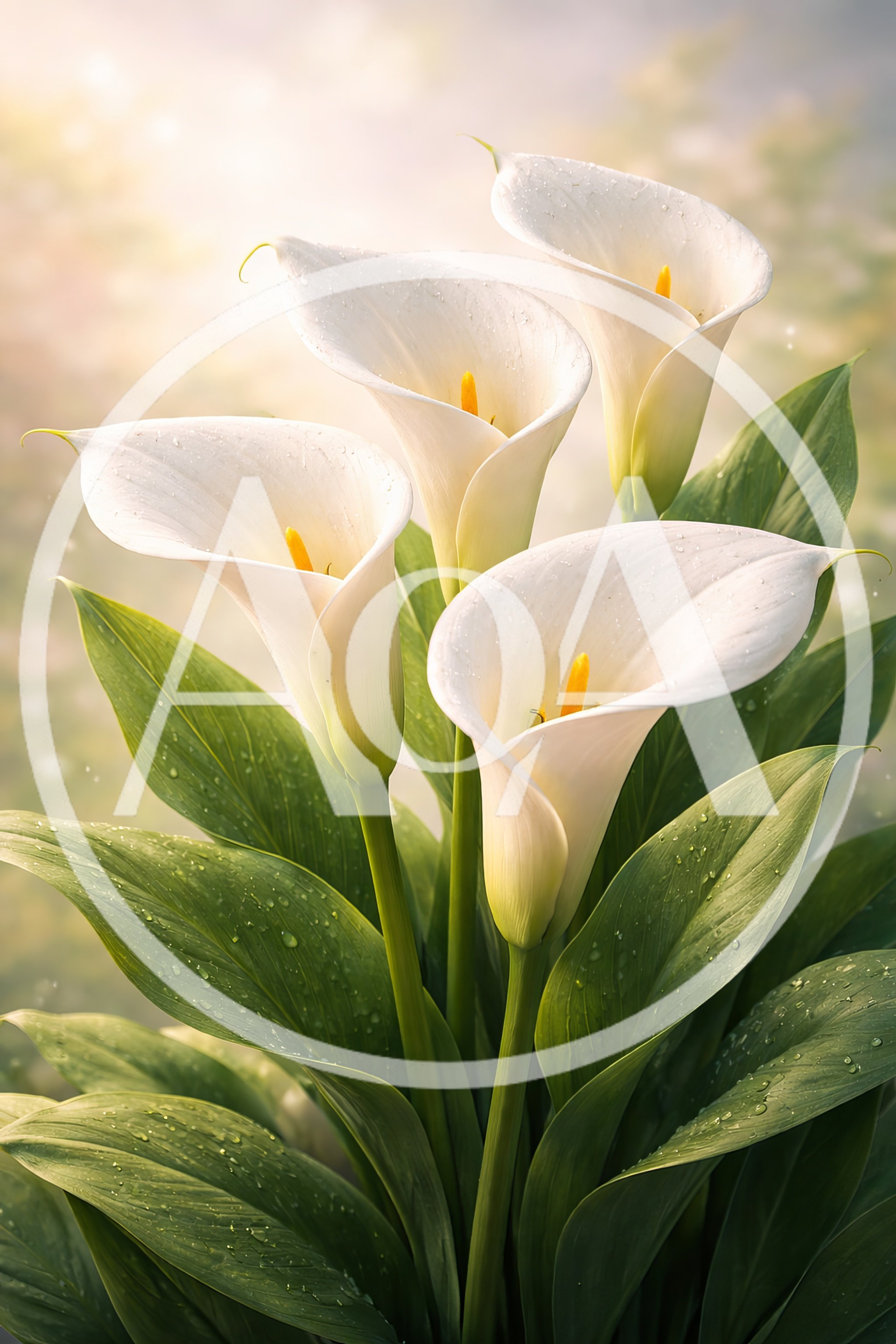 Elegant White Calla Lilies With Dew Drops