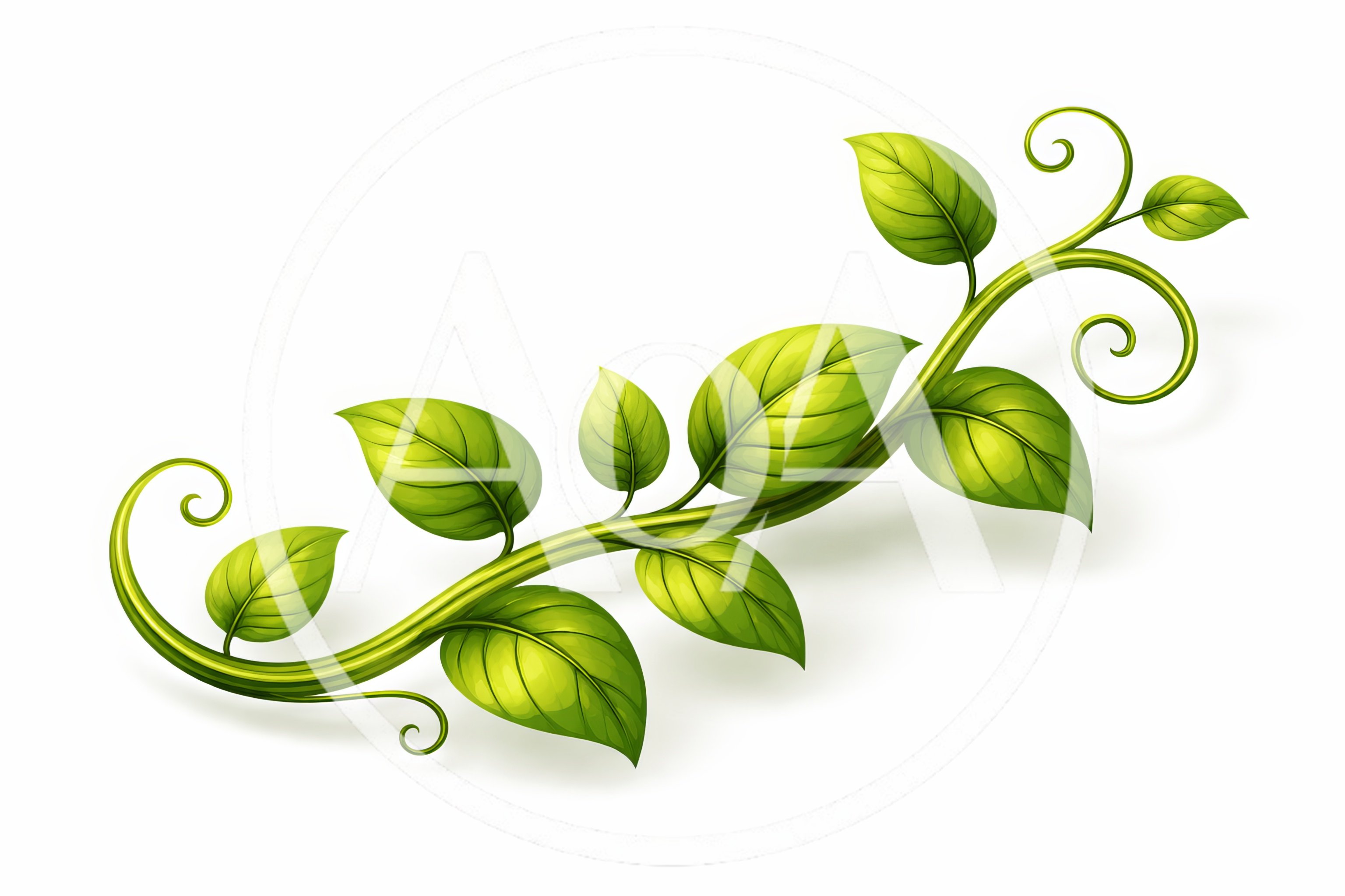Green Vine Illustration With Leaves And Swirls