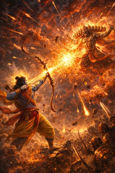 Lord Rama Battling Ravana in Epic Mythological Conflict