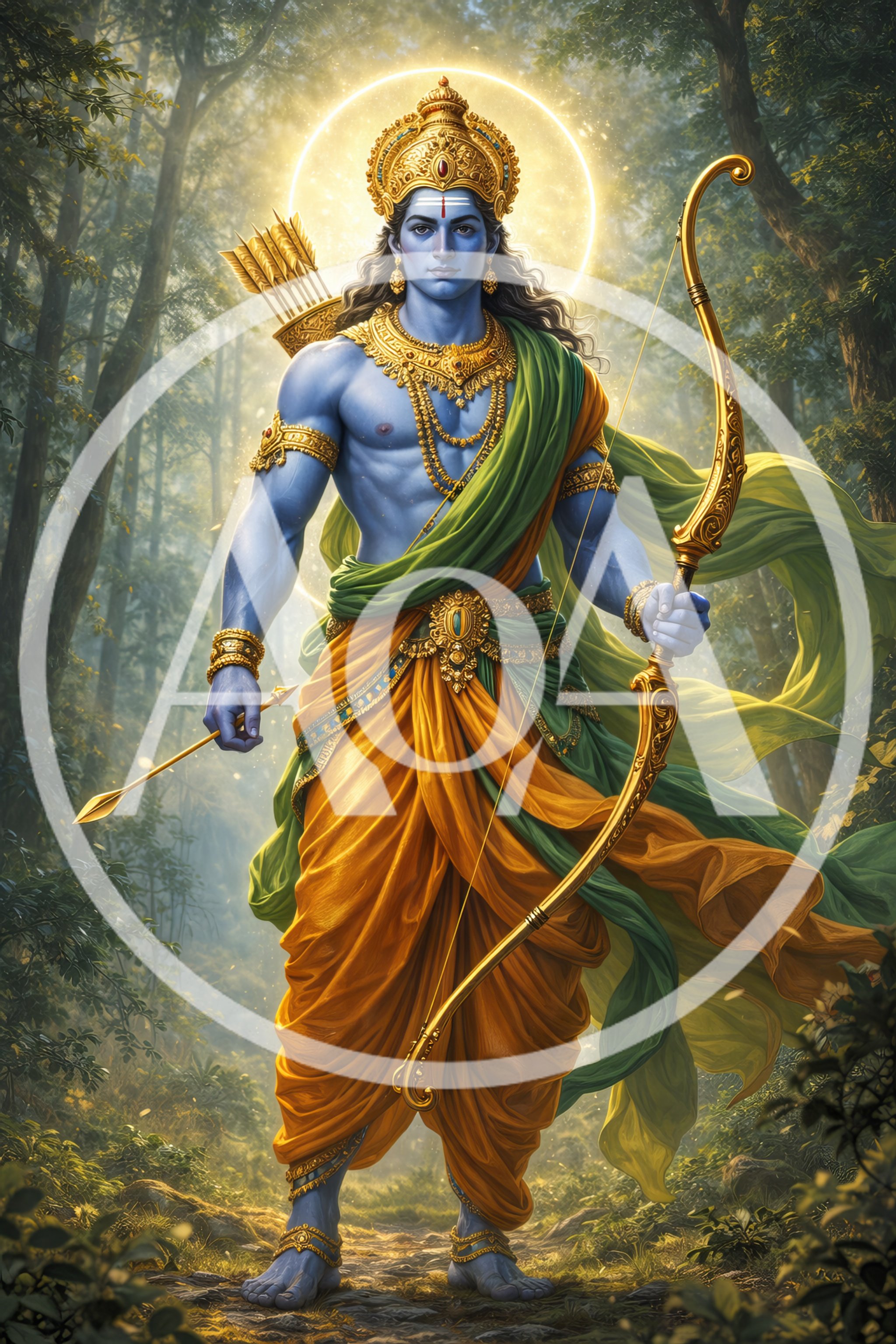 Lord Rama Standing With Bow In Forest