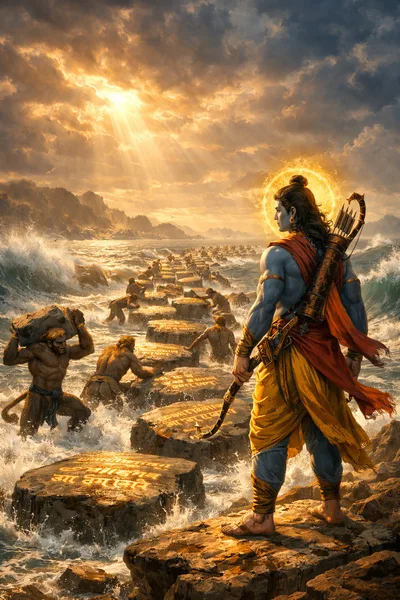 Lord Rama Overseeing Construction Of Ram Setu Bridge