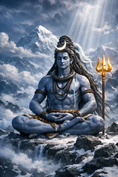 Lord Shiva Meditating In The Himalayan Mountains