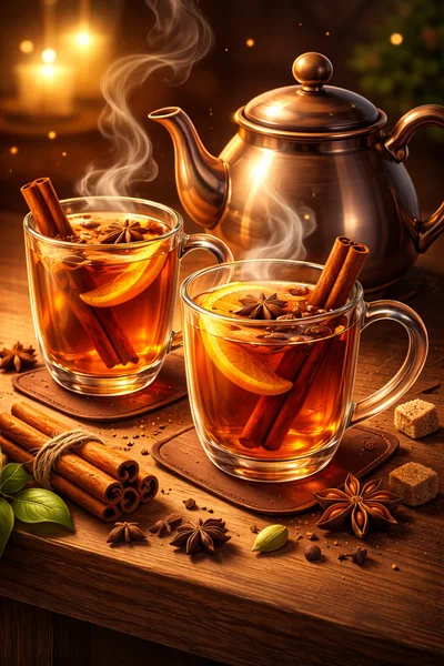 Two Mugs Of Hot Spiced Tea With Cinnamon
