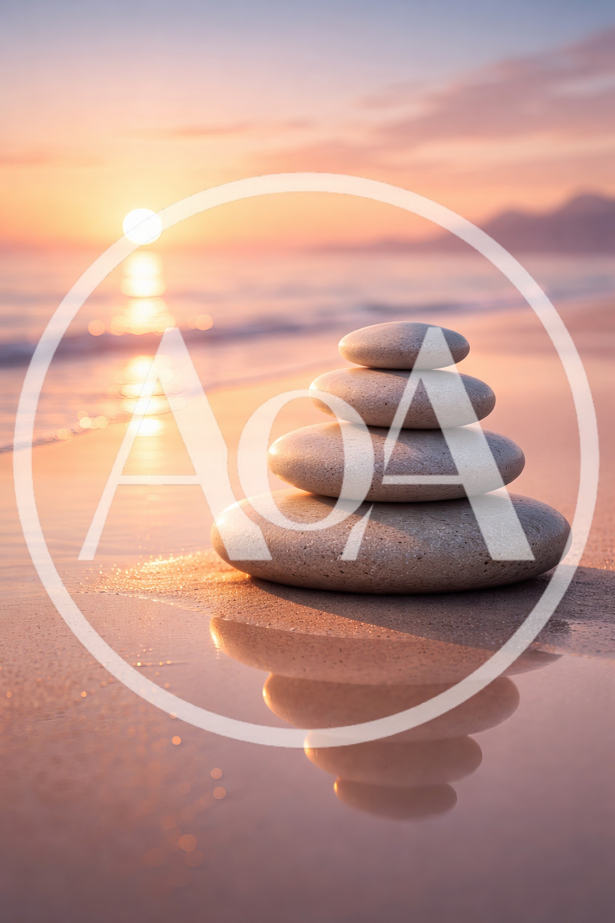 Zen Stone Stack On A Peaceful Beach At Sunset