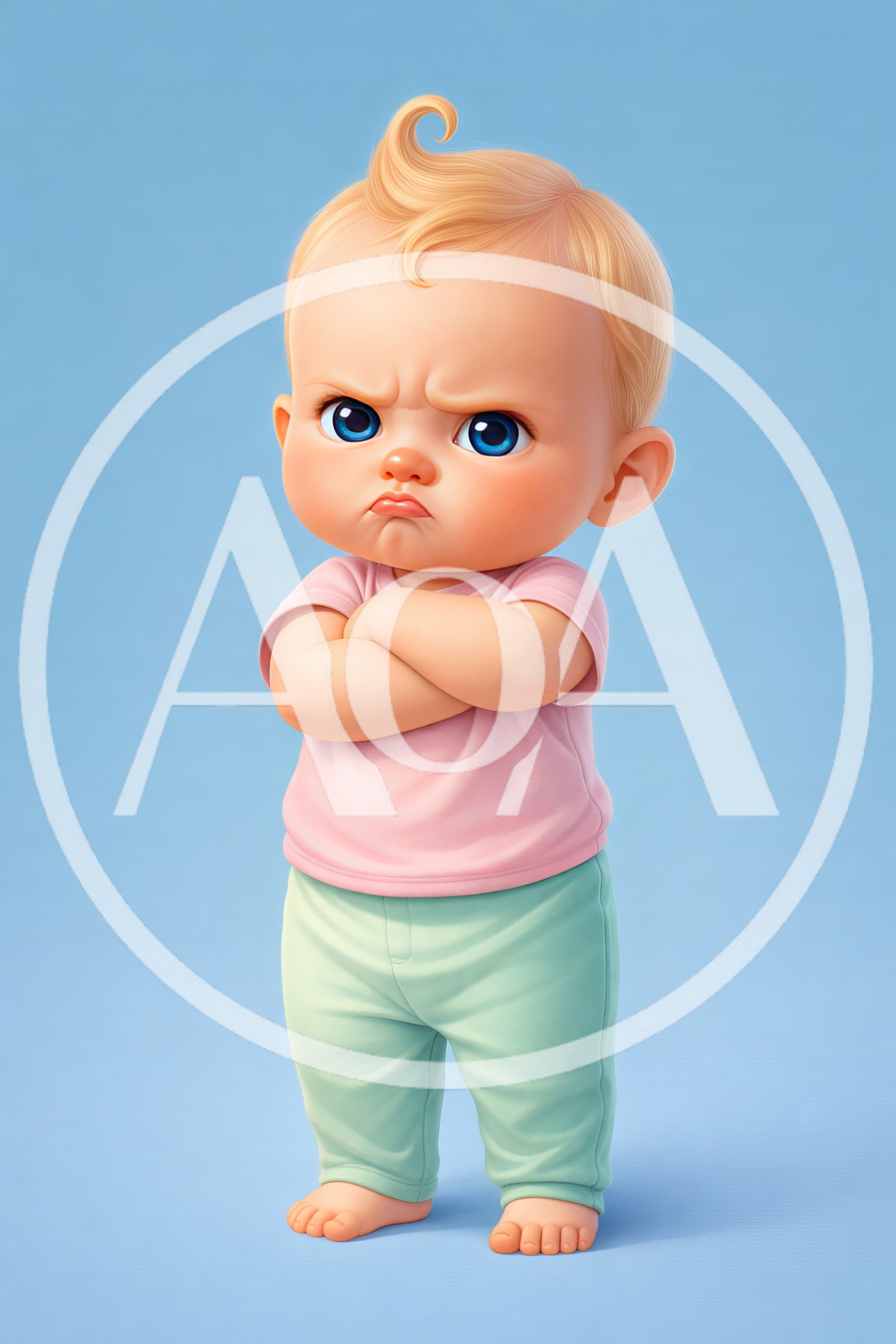 Angry Toddler Standing With Arms Crossed