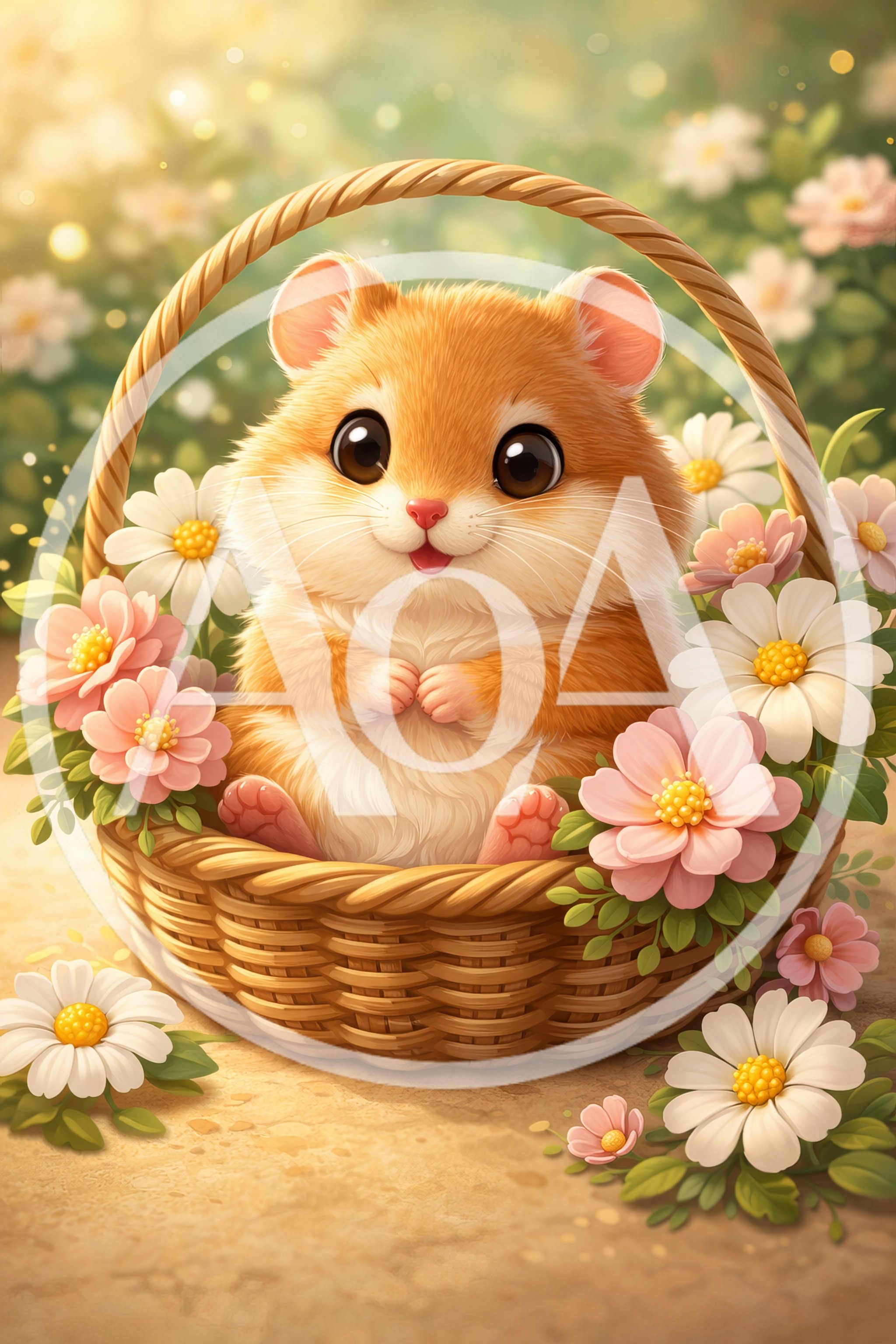 Cute Hamster Sitting In A Flower Basket