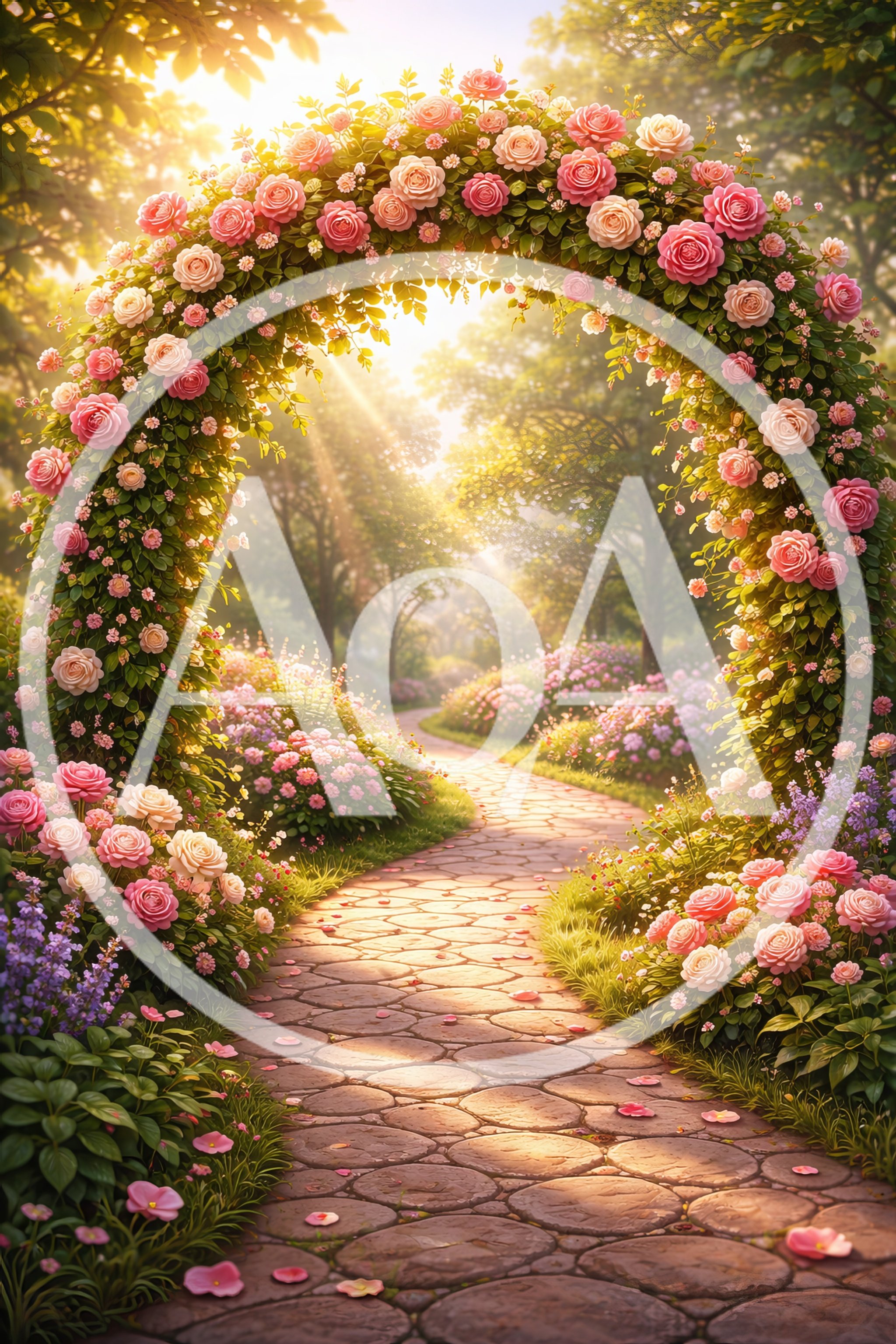 Enchanting Rose Garden Archway With Stone Path