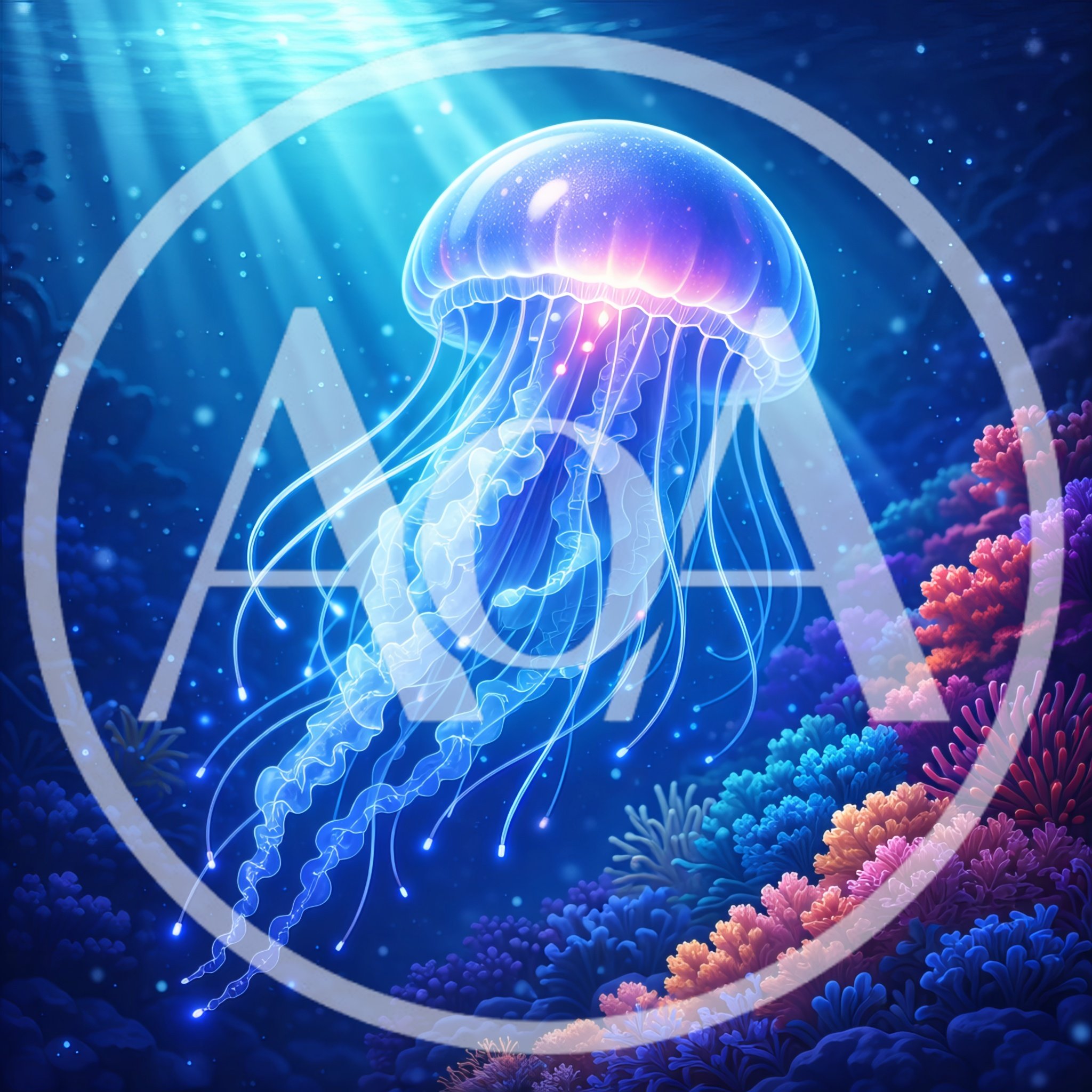 Glowing Jellyfish Floating Above Vibrant Coral Reef