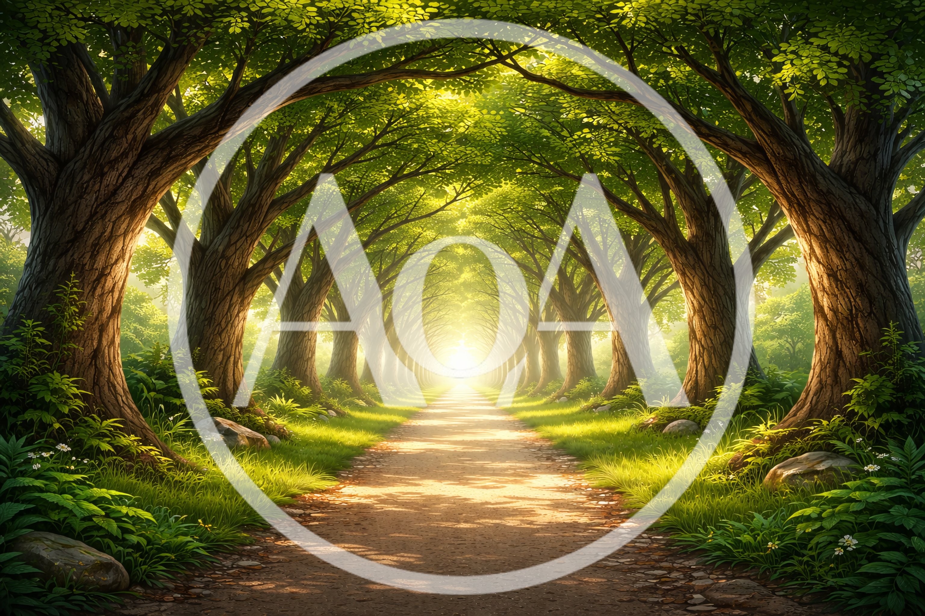 Sunlit Path Through A Lush Green Forest Canopy