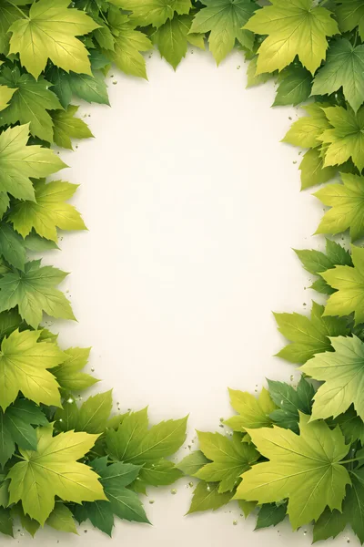 Green Maple Leaf Border Frame on White Background
