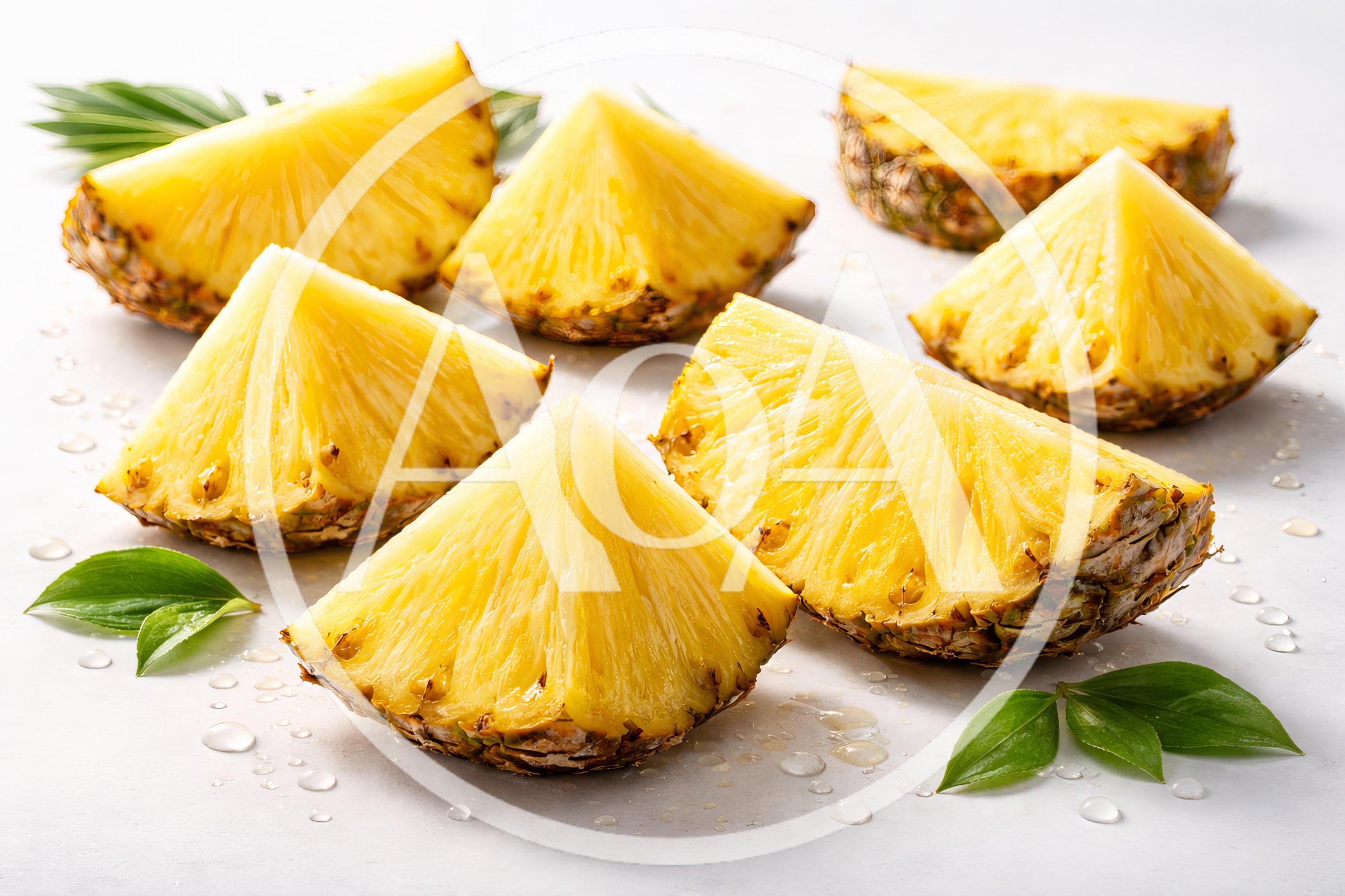 Fresh Pineapple Slices Arranged on White Surface