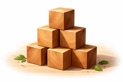 Stacked Wooden Cubes on a Natural Wood Surface