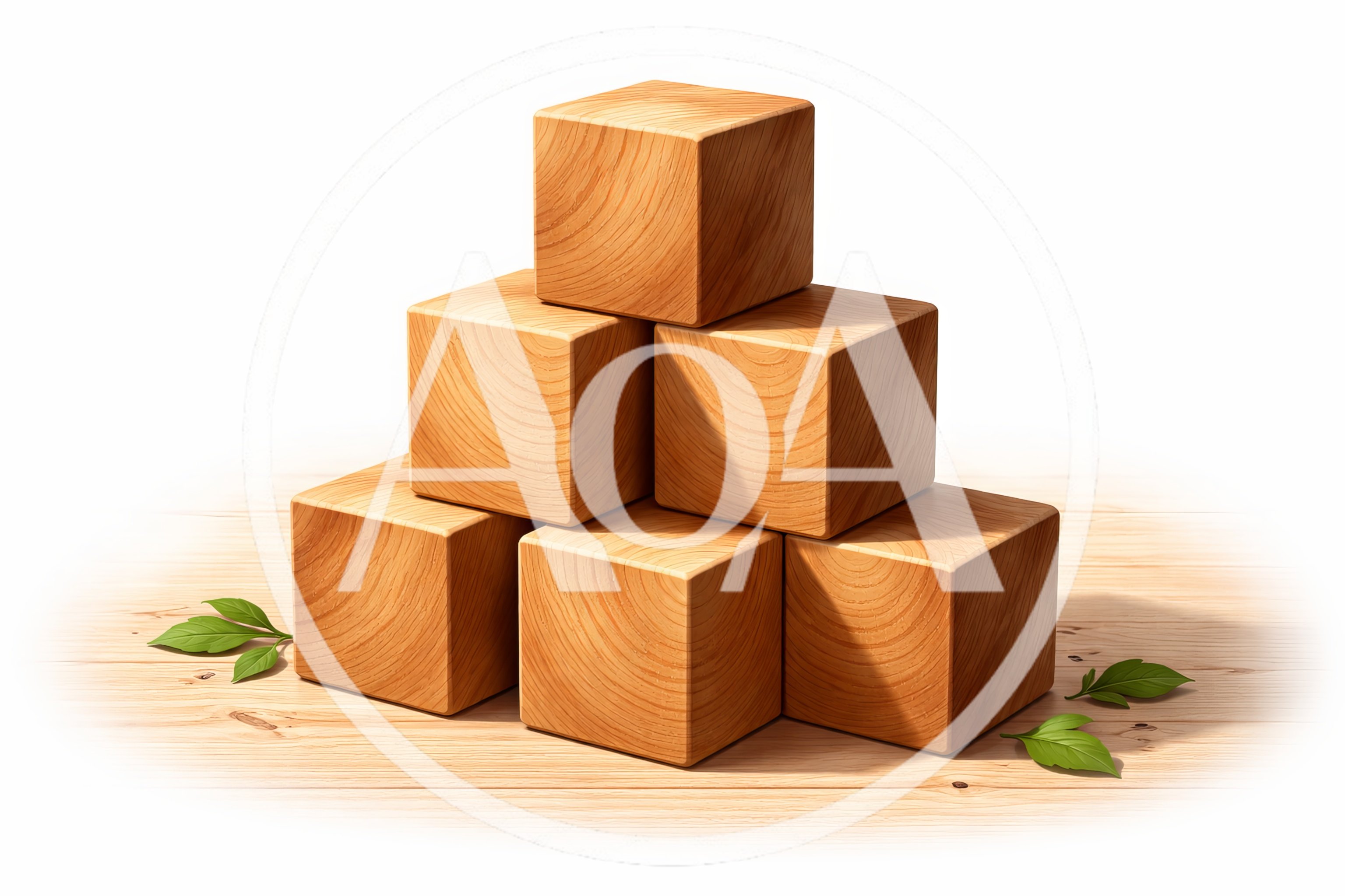 Stacked Wooden Cubes on a Natural Wood Surface